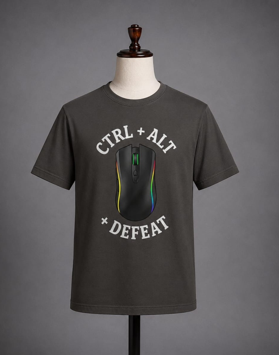 Ctrl + Alt + Defeat. Premium Cotton Graphic T-Shirt | Lightweight