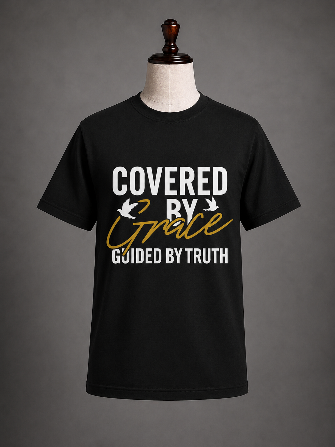 Covered by Grace, Guided by Truth. Premium Cotton Graphic T-Shirt | Lightweight